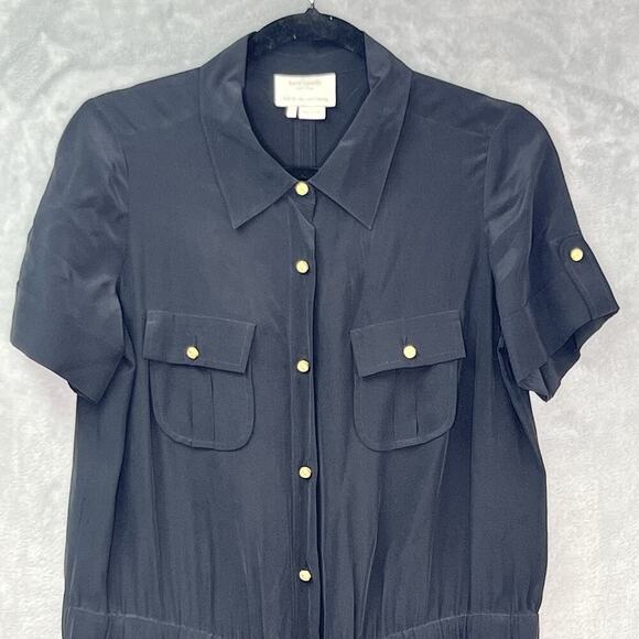 Kate Spade Black Silk Drawstring Utility Romper Sz 6 Chest Pockets Short Sleeves - Picture 2 of 16